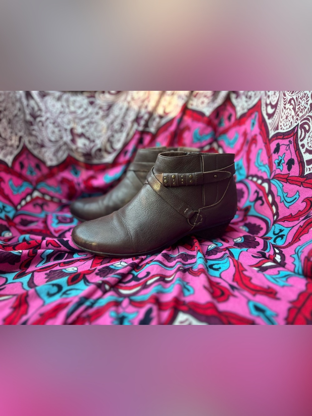 Abeo Dark Brown Leather Ankle Booties with Studded Strap
